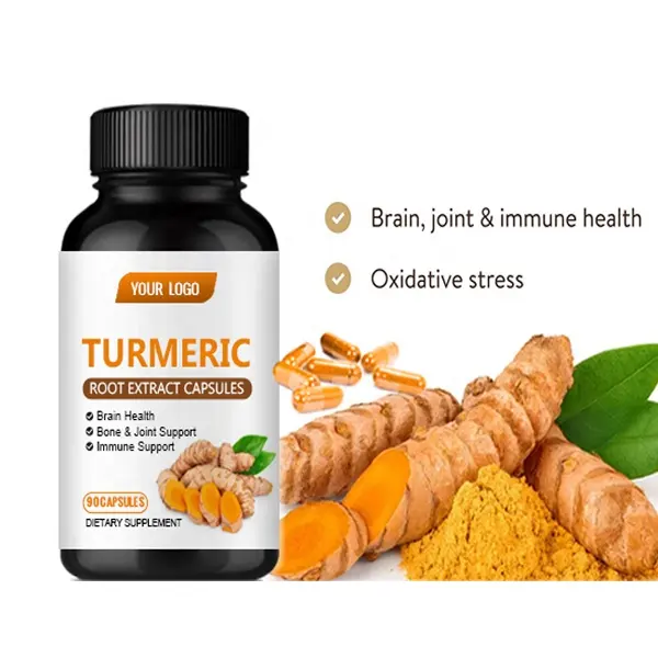 Pilules organiques de curcuma de gingembre, usine adaptée à vos besoins, capsules antioxydantes de curcumine de curcuma GMP usine