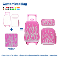 Sac à dos à roulettes pour enfants OEM, motif flamme géométrique, étanche, 3 pièces, scintillant, avec pochette à fournitures scolaires, personnalisable