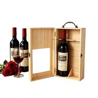 Boîte cadeau en bois massif pour 2 bouteilles de vin, en pin naturel, avec poignée métallique, porte-bouteilles de vin avec fenêtre