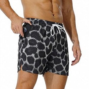 <b>Men</b> Leopard Print Board Shorts Mid Waist Drawstring Quick Dry Swim <b>Trunks</b> with Pockets Casual Style - Product Image 1