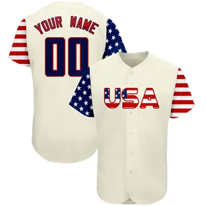 Disesuaikan desain Logo Anda Pria Wanita musim panas klasik nfl Dunia Olahraga kancing seragam USA Amerika kaus kaus Baseball Jersey