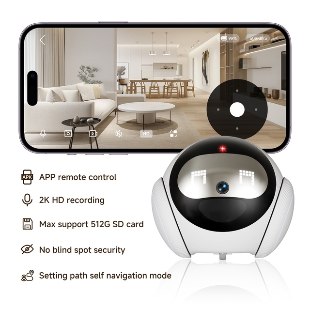 Rolling Camera 1080P Remote Control Indoors Pets Cam Robot with Tuya Free APP Control