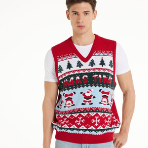 FNJIA Custom <strong>Men's</strong> Oversize Pullover Jumper Fall Jacquard Christmas Print Knitted Sweater Casual Style for <strong>Holiday</strong> <strong>Vest</strong> - Product Image 1
