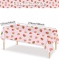 Taplak Meja Stroberi Pink 54 X 108 inci untuk Dekorasi Ulang Tahun Pertama Bertema Berry dan Dekorasi Pesta Bayi