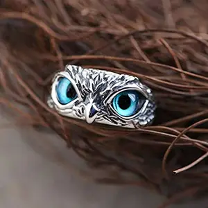Mode niedlichen Design Eule Öffnungs ring Antik Silber Blau Augen Tier Eule Ring