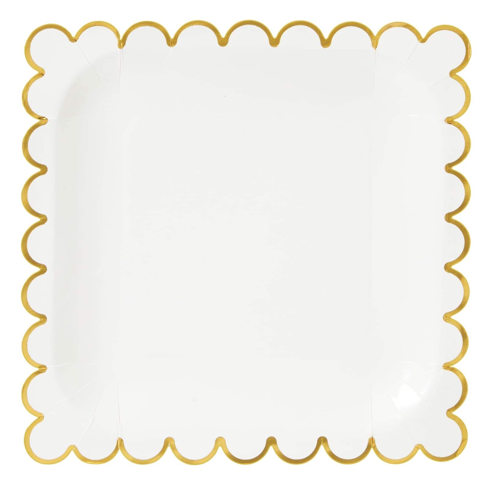 Square White and Gold with Foil Scalloped Edges