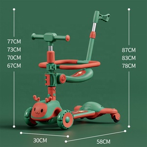 Trottinette pliable 3 en 1 <span class=keywords><strong>pour</strong></span> bébé, hauteur réglable, 3 roues en PU, avec siège et poignée de poussée <span class=keywords><strong>pour</strong></span> enfants - Product Image 2