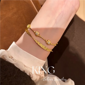 เครื่องประดับคิงซิลเวอร์ S925 สร้อยข้อมือดอกไม้ชุบทองสำหรับผู้หญิงสวมใส่ทุกวัน - Product Image 4