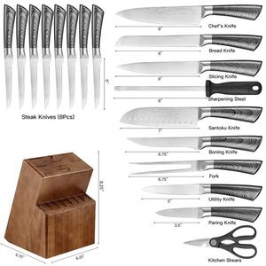 Ensemble de 15 couteaux de cuisine en acier inoxydable à motif Damas avec bloc à couteaux en bois - Product Image 6