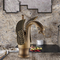 Robinet de lavabo européen antique tout en cuivre mitigeurs d'eau chaude et froide robinets de lavabo design animal en laiton céramique