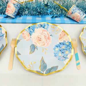 DAMAI Flower Tea Party Macaron Blue Girls Birthday <b>Disposable</b> Premium Party <b>Tableware</b> Dinnerware Paper Cups Napkins Plates - Product Image 5