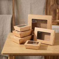 Boîte à emporter en papier jetable bon marché avec fenêtre, emballage alimentaire en gros, boîte à emporter avec logo imprimé