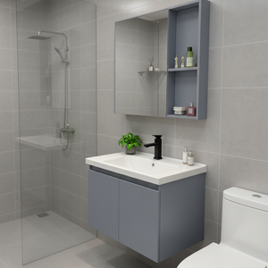 Meuble-lavabo moderne en acier inoxydable <span class=keywords><strong>avec</strong></span> portes gris mat, <span class=keywords><strong>armoire</strong></span> <span class=keywords><strong>murale</strong></span> et miroir carré pour appartement moderne - Product Image 5