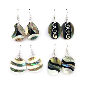 fashion design hanging earrings Abalone shell Curved Round Oval Style Drop Earrings green black white Women Brand silver Jewelry