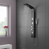 Ortonbaigsystème de tour contemporain en acier inoxydable robinet à 6 fonctions LED cascade de pluie pommeau de douche panneau de douche + portable