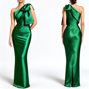 Vestido de Noche Largo de Satén con Hombro Descubierto y Lazo, Estilo Sirena, para Invitadas de Boda, Vestido Maxi para Mujer, Moda Sehe - Product Image 2