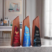 Trophée en verre cristal gravé sur mesure avec base en bois, plaque de récompense imprimée UV en forme de flamme pour événements professionnels