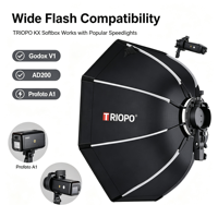 Parapluie octogonal portable en nylon pour flash - Compatible Kx55/Kx65/Kx90/Kx120 pour la photographie en extérieur