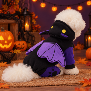 Sudadera con Capucha de Murciélago para Perro con Alas, Disfraz Negro y Morado para Perros Pequeños - Product Image 1