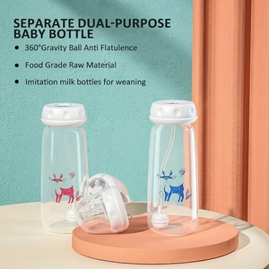 Bouteille d'alimentation pour bébé sans BPA en PP et silicone anti-ballonnements avec motif imprimé, poignée à débit variable pour 0-12 mois - Product Image 2