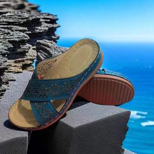 Sandales compensées d'été <span class=keywords><strong>pour</strong></span> femmes, orthopédiques haut de gamme, à bout ouvert, en cuir PU antidérapant, style vintage, décontractées, plateforme rétro - Product Image 6