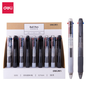 Bolígrafo Deli S313 de Cuatro Colores, 0.7mm, Activación por Presión, para Estudiantes y Exámenes, Cuerpo de Plástico, Punta de Carburo de Tungsteno - Product Image 1