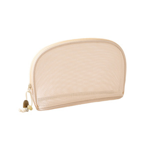 Speed And Constancy Mesh Cosmetic Bag Semi Circular Portable Travel Organizer For Makeup Storage Pink Blue Green Beige - Product Image 3