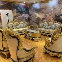 Set Sofa Seksional Kayu Turki Royal Laris Manis, Isi Busa, Gaya Eropa Transisi, Nyaman dan Tahan Lama untuk Hotel