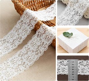 Cinta de encaje floral blanco al por mayor, rollo de encaje elástico festoneado para costura de prendas, vestidos de novia, envoltura de regalos, bricolaje - Product Image 3