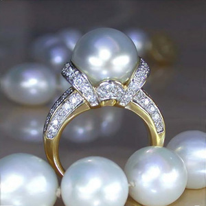 Anillo de Perlas de Oro Sólido de 18K para Mujer F668 con Diamante Natural de Corte Brillante Redondo, Joyería de Boda - Product Image 2