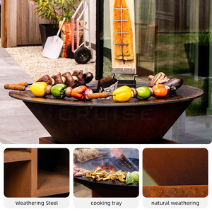 CRUISE Modern Powder Outdoor Huge Table Coated Corten Steel Charcoal <b>Fire</b> Pit BBQ Grill-Smokeless for 3-5 People WS-TB Ash Bucke - Product Image 3