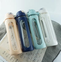 2021 haute qualité 600ml Double paroi bouteilles d'eau en verre sport bouteille d'eau en verre transparent avec paille