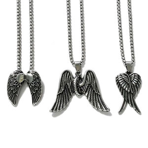 Custom Punk Dainty 316L Stainless Steel Men's <b>Charm</b> Necklace Box Chain Fine Jewelry <b>Angel</b> Wings Necklace for Men - Product Image 1