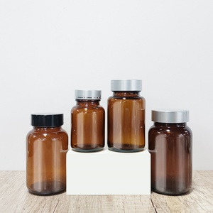 Botella de Vidrio Ámbar Redonda de Boca Ancha para Píldoras, Medicamentos, Vitaminas y Tabletas, con Tapa Hermética, Venta al Por Mayor - Product Image 3