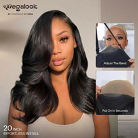 Perruque sans colle, pré-épilée, pré-coupée, densité 210%, pour femme, avec cordon de serrage, cheveux de bébé, prête à porter, ondulations naturelles, 20 pouces, non-lace, Chine
