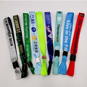 Promotional Adjustable Plastic Locks Clip Polyester Party Rpet Bracelet Printed Custom Festival Woven Event Fabric Wristband