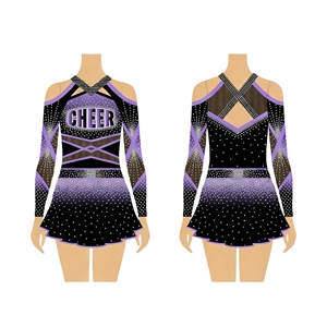 Costume da Cheerleader Personalizzato Blu Reale e Nero, Uniforme per Ragazze Cheerleader, Design OEM all'Ingrosso, Sublimazione con Pietre AB Scintillanti - Product Image 5
