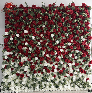 Mur de fleurs artificielles en gros d'usine, 8 pieds, blanc et rouge, panneau mural de fleurs enroulable, toile de fond en <span class=keywords><strong>soie</strong></span> rose pour décoration de mariage - Product Image 1