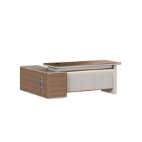 Bureau d'angle informatique moderne 2026 rose et bleu, design artistique, en forme de L, pour cadre dirigeant, haute technologie