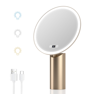 <span class=keywords><strong>Miroir</strong></span> de maquillage LED à 3 couleurs avec luminosité réglable, support doré, angle réglable, <span class=keywords><strong>miroir</strong></span> cosmétique rechargeable - Product Image 1