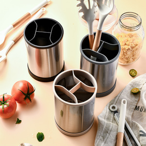 Stainless Steel Kitchen Utensil Storage Cylinder 17cm Rotatable Multi Functional <b>Dish</b> Holder <b>Standing</b> Type - Product Image 3