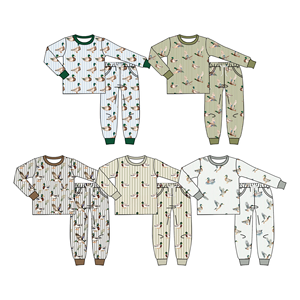Longlv Conjunto de 2 piezas de ropa de dormir de algodón orgánico para bebés, con estampado de pato y rayas, pijama de manga larga - Product Image 1