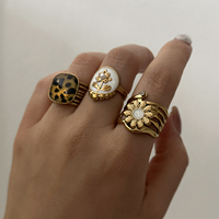 Bague CUMAI en acier inoxydable plaqué or avec perle rose vintage française, motif léopard et ligne irrégulière pour femme, bijoux de mode