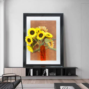 Soggiorno decorazione per la casa <span class=keywords><strong>girasole</strong></span> artificiale 3D murale Vintage fiore arte della parete con cornice in polistirolo foto - Product Image 2
