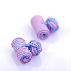 Twin Cufflinks in Pink & Blue Elastic Silk Barrel Knot Cufflink for Anniversary at Best Price