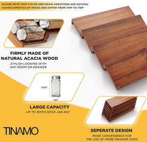 Portaspezie <span class=keywords><strong>in</strong></span> <span class=keywords><strong>Legno</strong></span> di Acacia, Organizzatore per <span class=keywords><strong>Spezie</strong></span>, Set per Piano di Lavoro della Cucina - Product Image 3