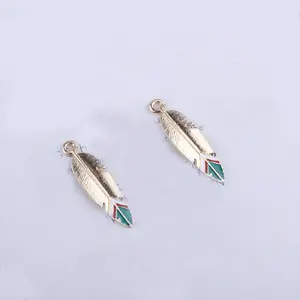 10x35mm Gold Plated Zinc Alloy Diy Jewelry Making Accessories Enamel Enameled Indian Feather Pendant Charm