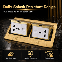 Enchufe de Piso Universal de Latón Dorado con 3 Tomas de 10A y USB Modular RJ45 para África y Medio Oriente