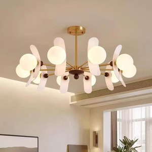 Black Walnut Wood Chandelier Round Gold LED E27 Living Room <b>Lighting</b> Fixture - Product Image 2