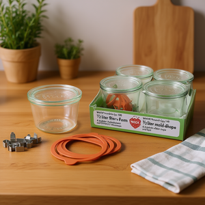 Weck Round Rim Jar 100 1/2 Liter Mold Shape 4 Pack With Rubber <b>Rings</b> And <b>Clips</b> - Product Image 3